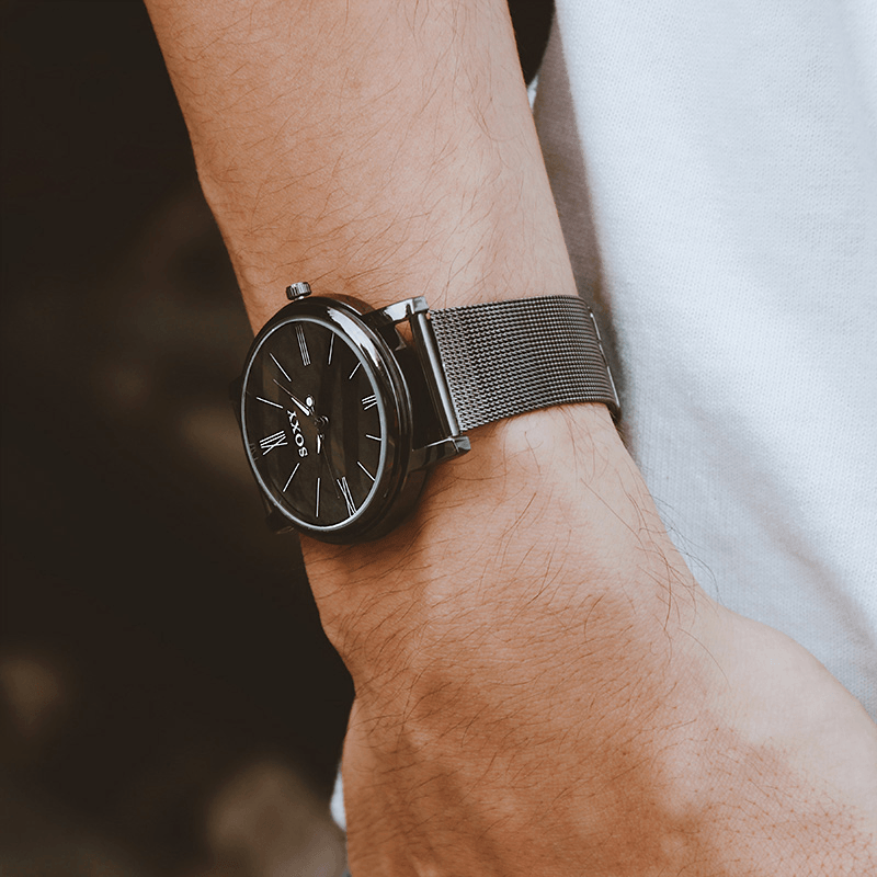 SOXY 0160 Casual Style Men Wrist Watch Stainless Steel Needle Buckle Quartz Watch - MRSLM