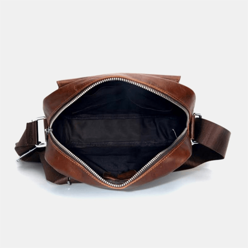 Ekphero Men First Layer Cowhide Large Capacity Crossbody Bags Vintage Wear Resistant Back Anti-Theft Pocket Shoulder Bag - MRSLM