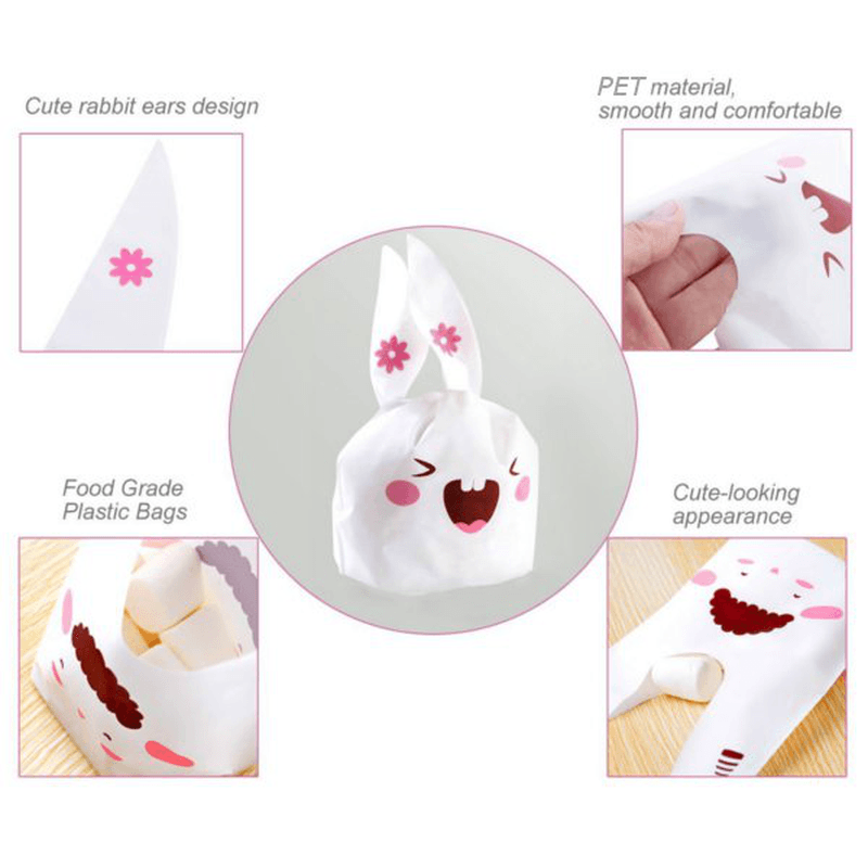 50Pcs Cute Easter Bunny Cookies Bag Wedding Decoration Kawaii Rabbit Ear Plastic Candy Bag - MRSLM