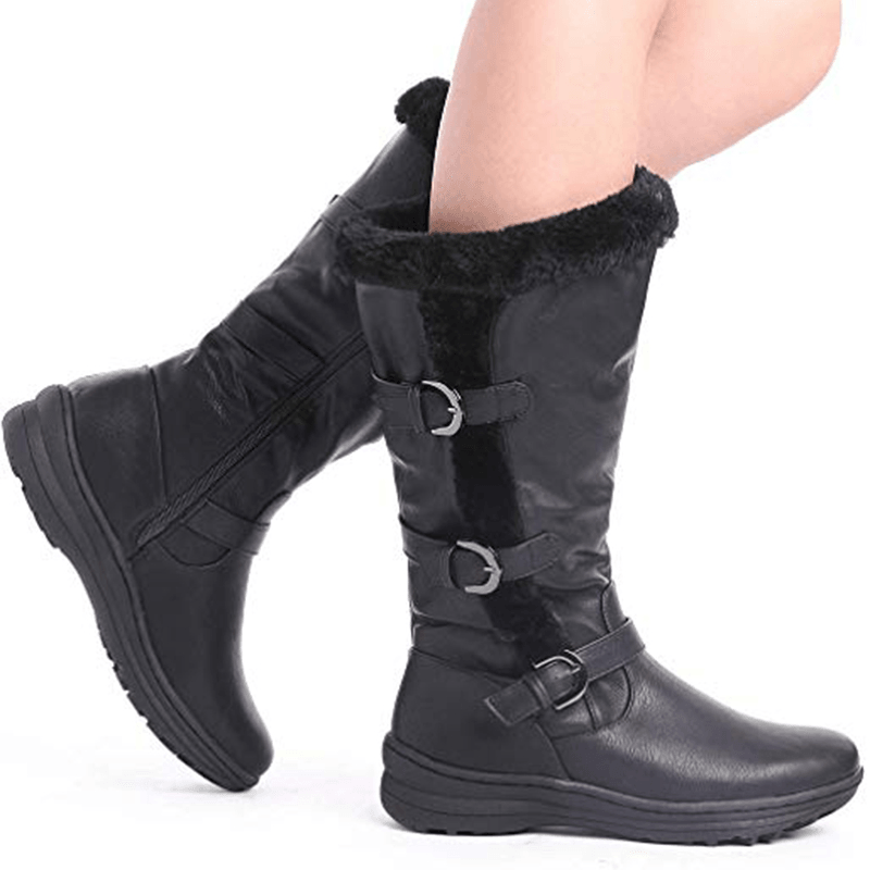 Women Retro Plush Lining Warm Casual Mid Calf Snow Boots - MRSLM