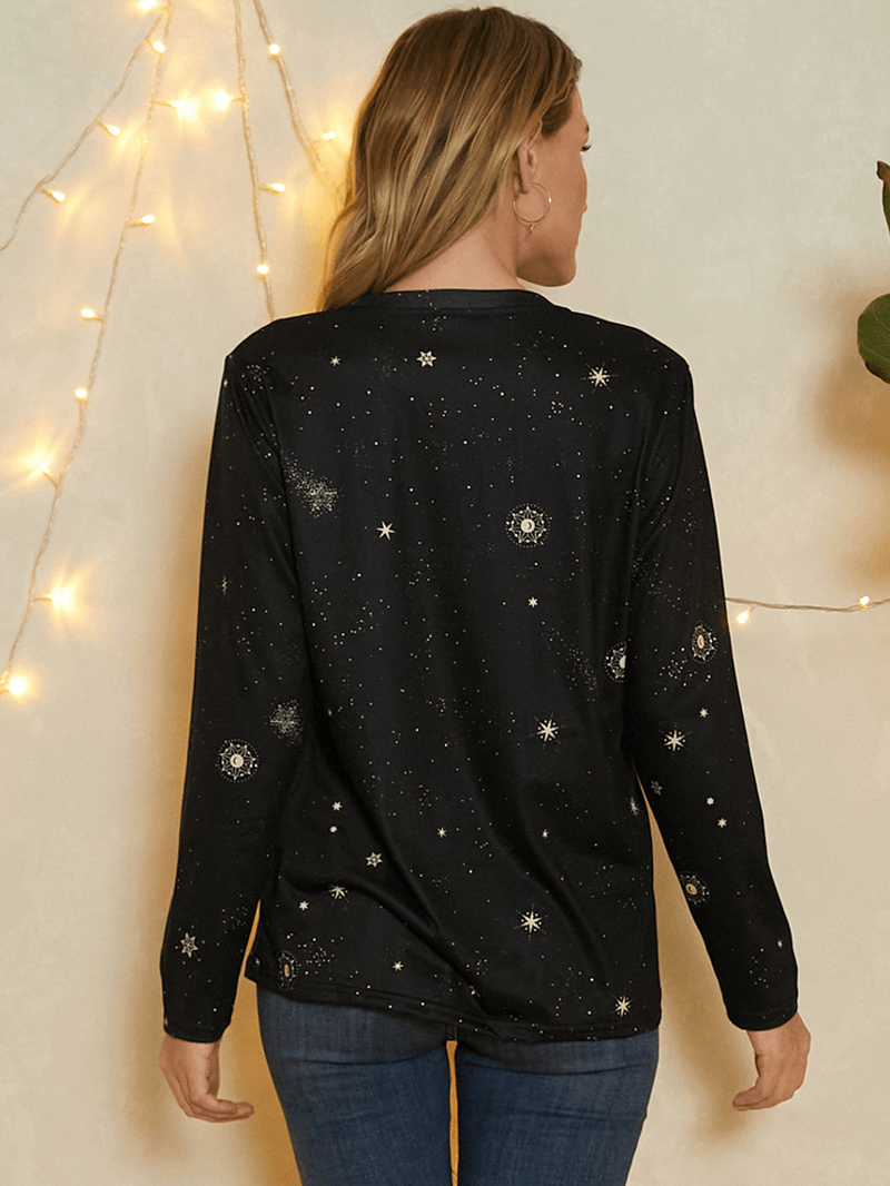 Women Sagittarius Print Stars Moon O-Neck Long Sleeve Casual T-Shirt - MRSLM