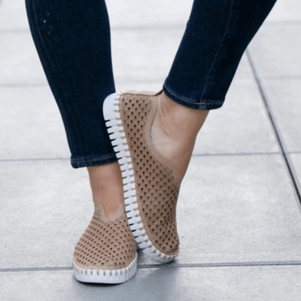 Women Solid Color Hollow Brathable Non Slip Casual Shoes - MRSLM