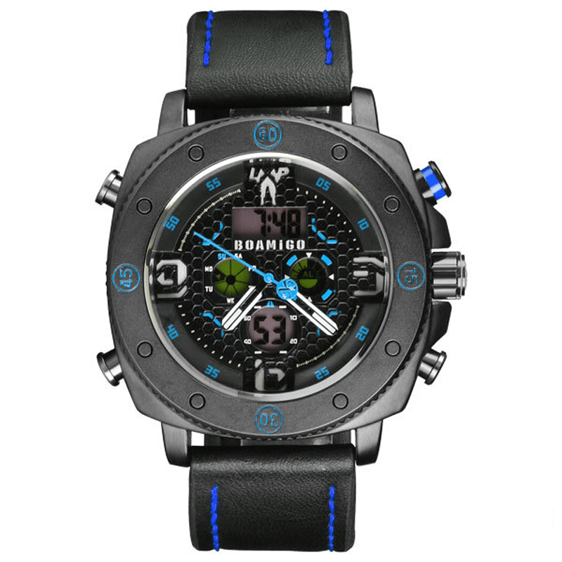 BOAMIGO F525 Fashion Men Digital Watch Creative Dial Luminous Week Display Chronograph LED Dual Display Watch - MRSLM