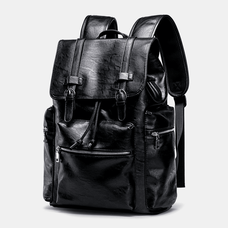 Men Faux Leather Large Capacity Business Casual 14 Inch Laptop Bag Travel Bag School Backpack - MRSLM