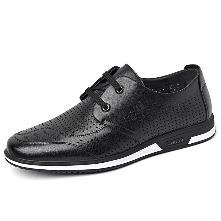 Men Cowhide Leather Breathable Soft Bottom Slip on Comfy Casual Business Shoes - MRSLM
