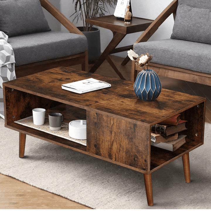 Wooden TV Stand 2 Open Shelf Spaces Durable Particleboard Coordinate with Your Existing Decor Easy to Assemble for Living Room Home Office - MRSLM