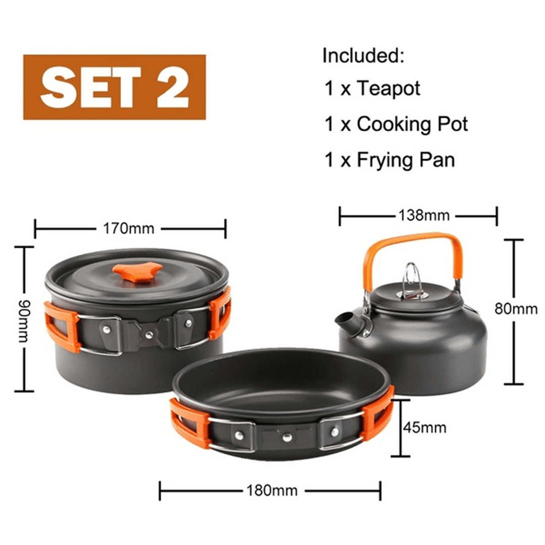 Outdoor Camping Hiking Cookware Tableware Picnic Cooking Pan Fry Pan Kettle Teapot Foldable Fork Spoon Kit Camping Picnic Tools - MRSLM