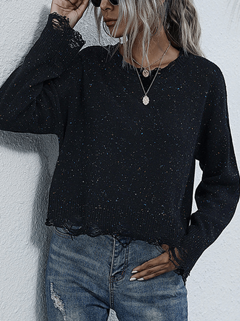 Women Printing O-Neck Long Sleeves Casual Loose Knitted Sweater - MRSLM