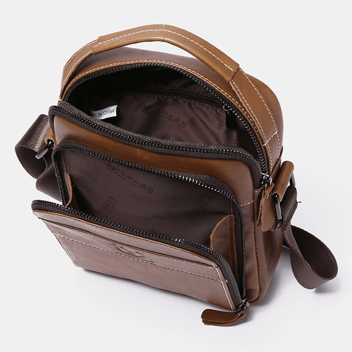Bullcaptain Men Genuine Leather Multi-Pocket Casual Crossbody Bag Shoulder Bag - MRSLM