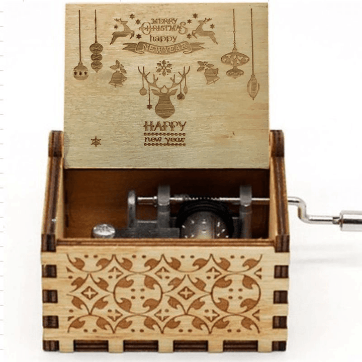 Retro Vintage Music Box Wood Hand Cranked Music Box Home Crafts Decor Xmas Gifts - MRSLM