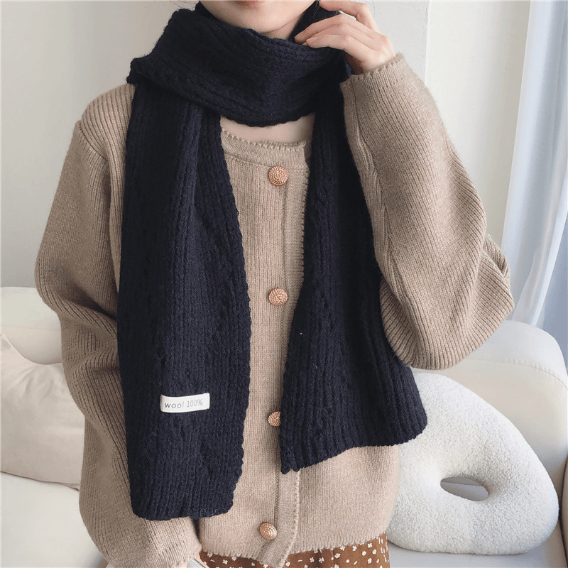 Pure Color Knitted Hollow Thick Warm Scarf - MRSLM