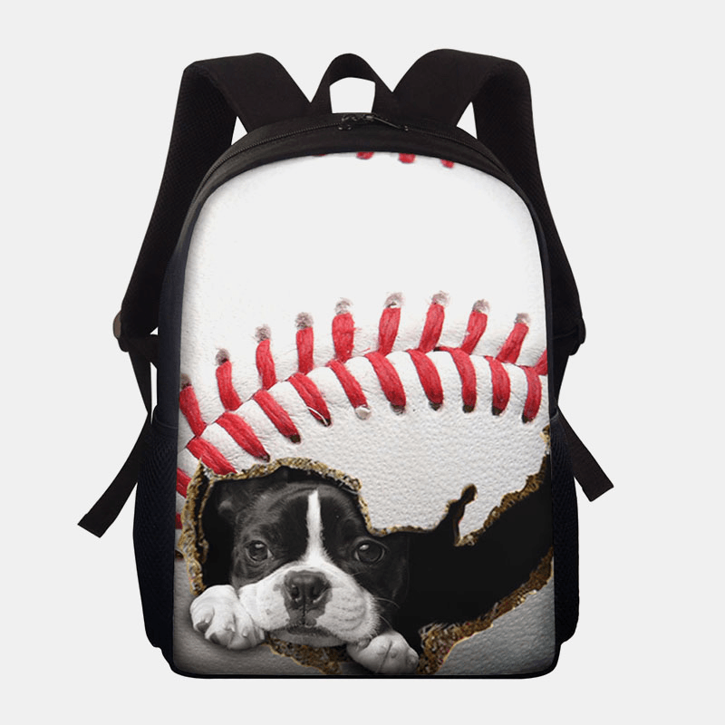 Unisex Dacron Large Capacity Cat Dog in the Baseball Football Pattern Printing Backpack School Bag - MRSLM
