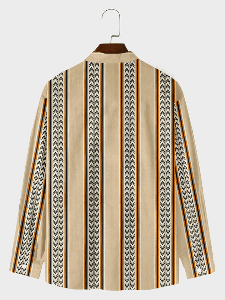 Striped Elements Printed Casual Loose Cardigan Long-Sleeved Shirt - MRSLM