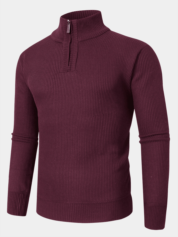 Mens Solid Color High Neck Knitted Warm Long Sleeve Sweaters - MRSLM