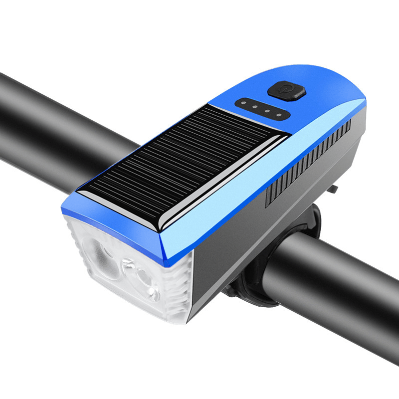 Solar Powered USB Rechargeable T6 Bike Light Multifunction 4 Modes Waterproof 350LM 120Db Horn Super Bright Bike Headlight Front Lights Bike Accessories - MRSLM