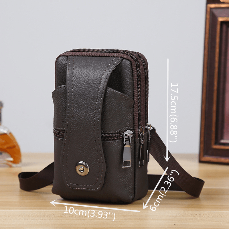 Men Genuine Leather Business Multi-Carry 6.3 Inch Phone Bag Waist Bag - MRSLM