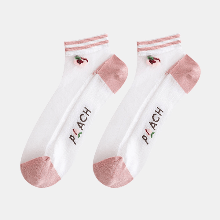 3 Pairs Women Cotton Glass Silk Peach Letters Stripes Pattern Jacquard Breathable Socks - MRSLM