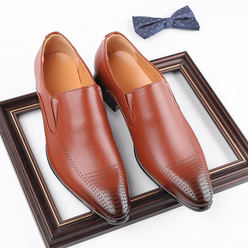 Men Breathable Soft Sole Pointy Toe Solid England Style Casual Dress Shoes - MRSLM