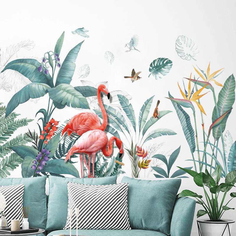 Fresh Green Tropical Plants Flowers Nordic Style Removable Wall Stickers Decals Home Decoration for Living Room Bedroom - MRSLM