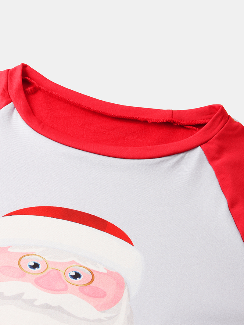Women Christmas Santa Claus Print Pullover Plaid Elastic Waist Pants Home Casual Pajama Set - MRSLM