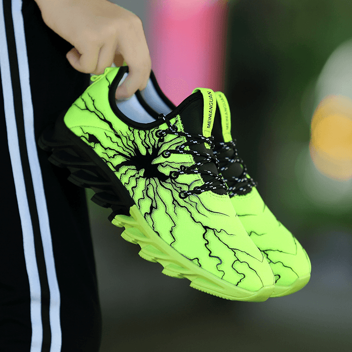 Men Breathable Fabric Soft Blade Sole Pattern Comfy Sports Casual Running Shoes - MRSLM