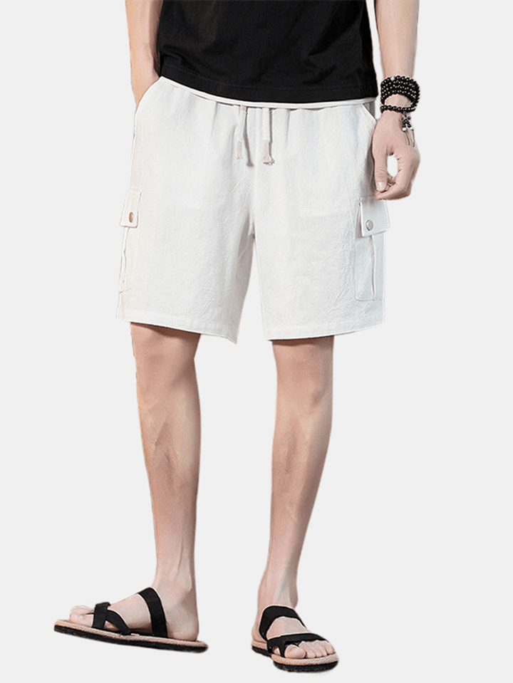 4 Colors Mens Solid Color Drawstring Casual Shorts with Pocket - MRSLM