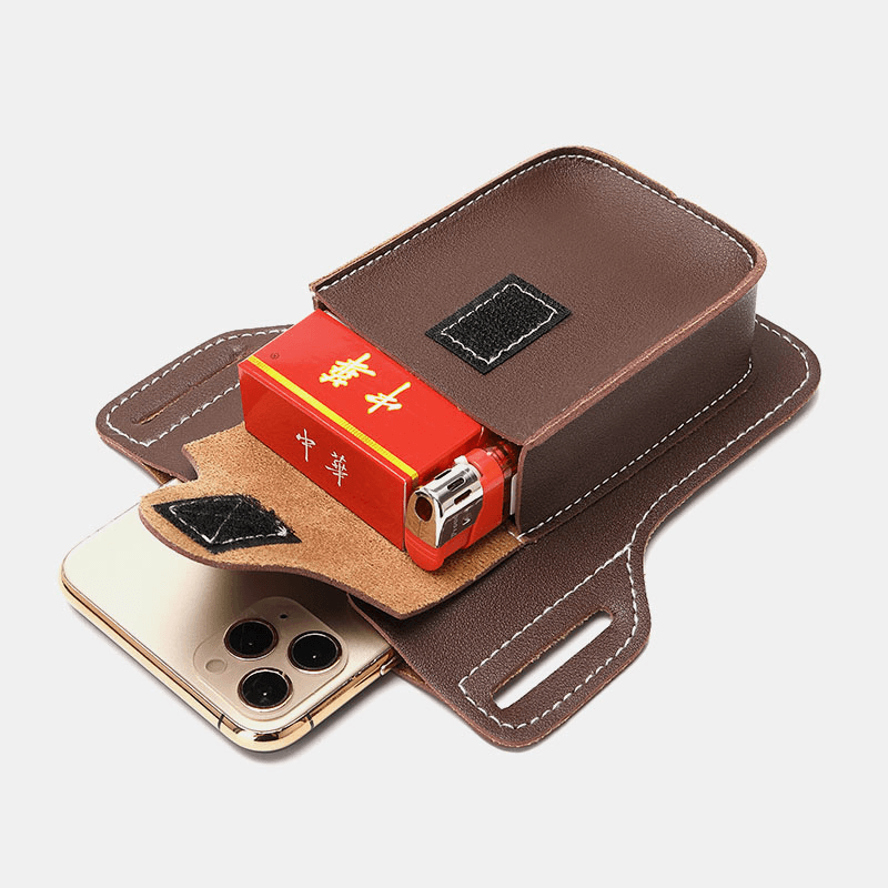 Men PU Leather Flap-Over Cigaret Box Waist Bag Casual 5.5 Inch Phone Bag Belt Bag - MRSLM
