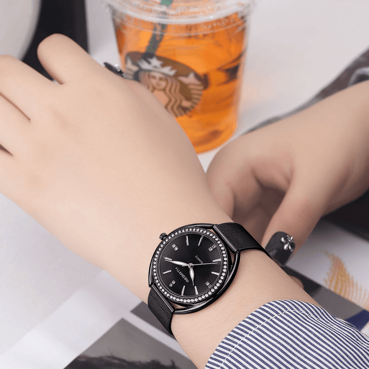 REBIRTH RE115 Diamond Dial Case Women Wrist Watch Full Steel Elegant Design Quartz Watch - MRSLM
