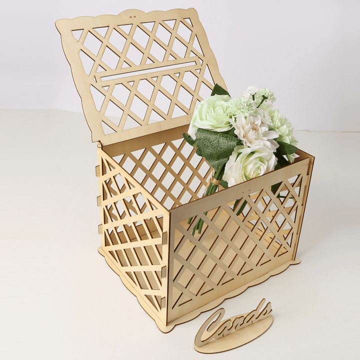 DIY Rustic Wooden Card Box Wedding Wishing Box Lock Gift Wedding Party Favor - MRSLM