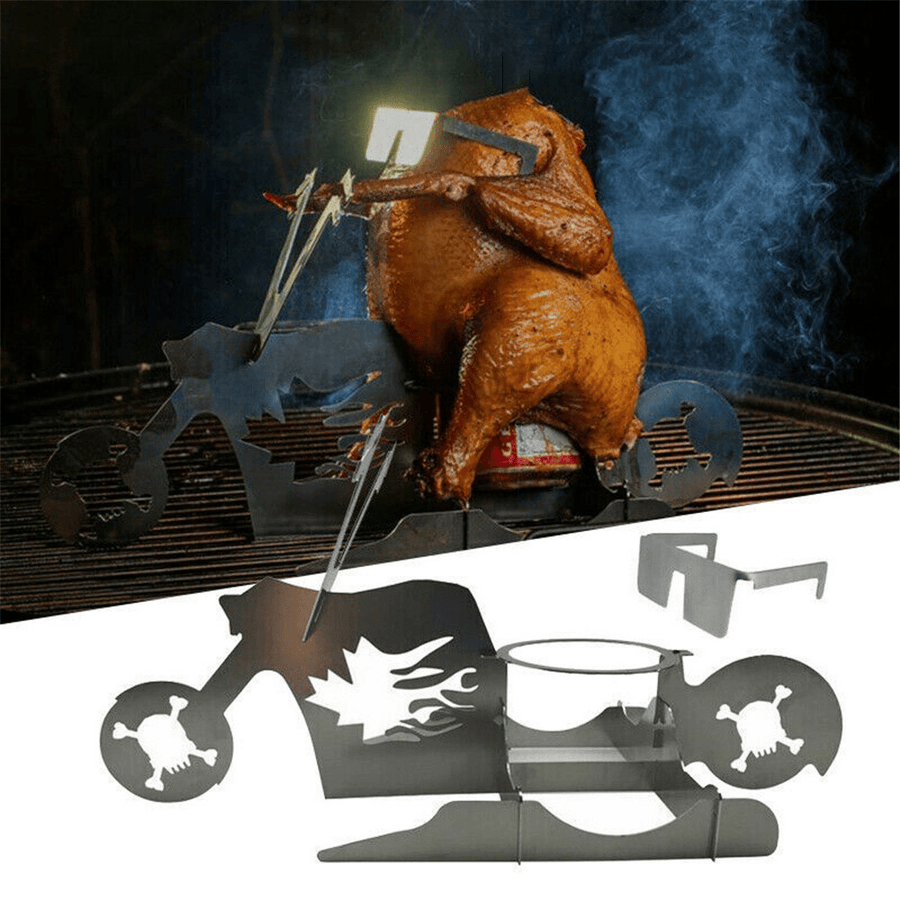 Portable Chicken Roaster Rack Barbecue Grill Oven Chicken Duck Holder Motorcycle Shape BBQ Stainless Steel Rack Tool - MRSLM