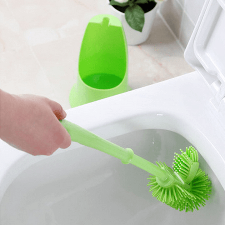 Cylinder Handle Toilet Brush & Base Plastic Cleaning Brush Long Double-Sided Portable Bathroom Acces - MRSLM