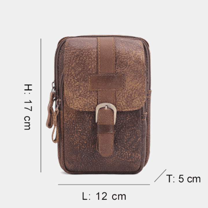 Men Genuine Leather Multifunction Vintage 6.3 Inch Phone Case Wear-Resistant Cowhide Waist Packs - MRSLM