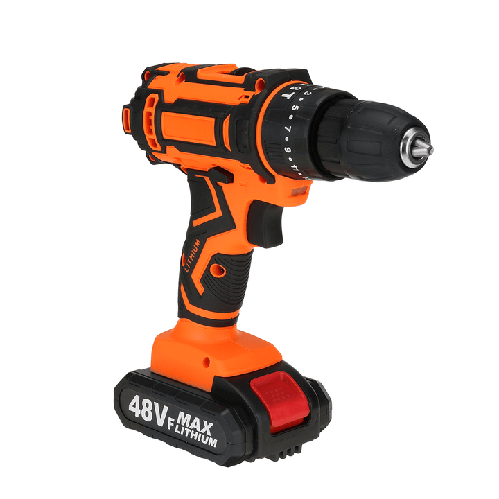 48V 10Mm Cordless Electric Impact Drill Rechargeable Power Tool 25+3 Gears W/ 1/2 Battery - MRSLM
