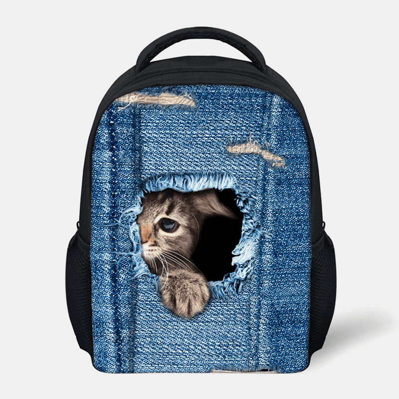 Child Unisex 3D Animal Creative Cartoon Cute Cat Print Casual Outdoor Backpack Schoolbag - MRSLM