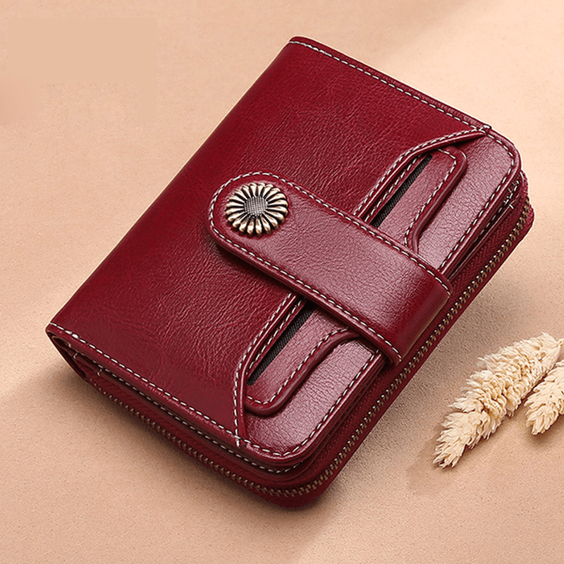 Women Genuine Leather Short Section Multi-Function Coin Purse Card Holder Wallet - MRSLM
