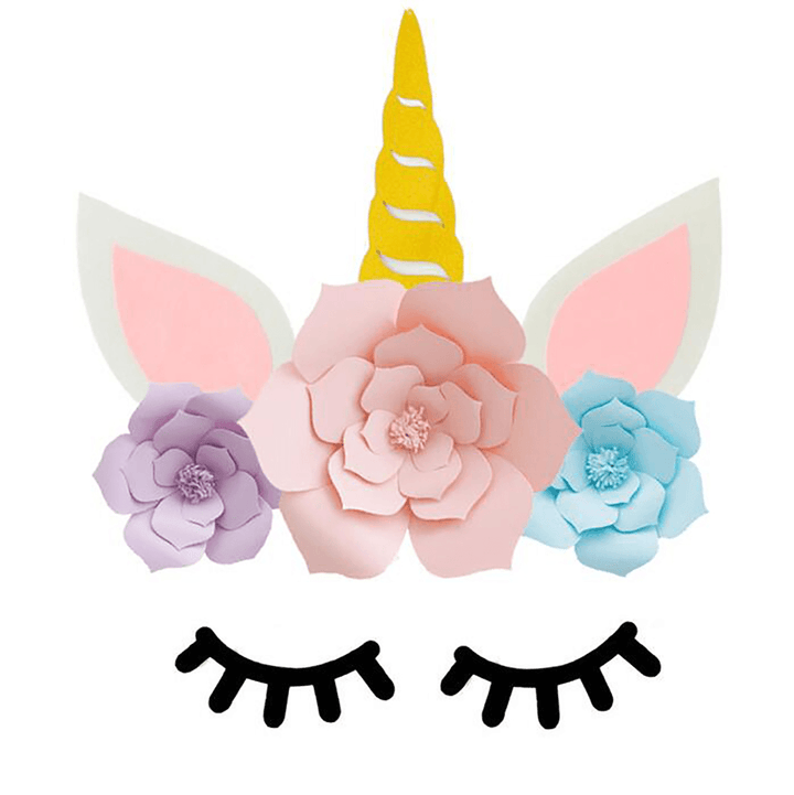 DIY Unicorn Paper Flowers Kit with Glitter Horn Ears Eyelashes Room Decor Party Supplies Decorations Backdrop for Kids - MRSLM