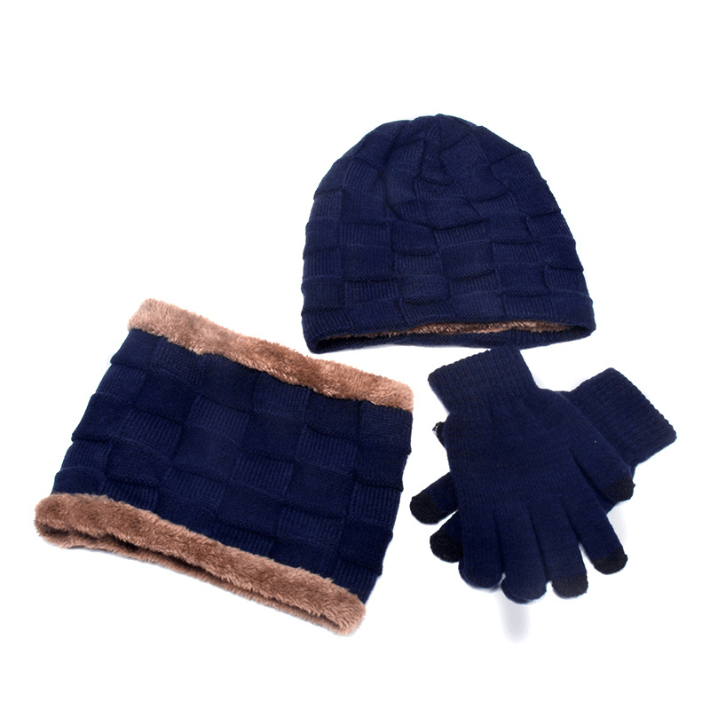 Hat Scarf Gloves Three-Piece Suit plus Velvet Knitted Outdoor Warmth - MRSLM