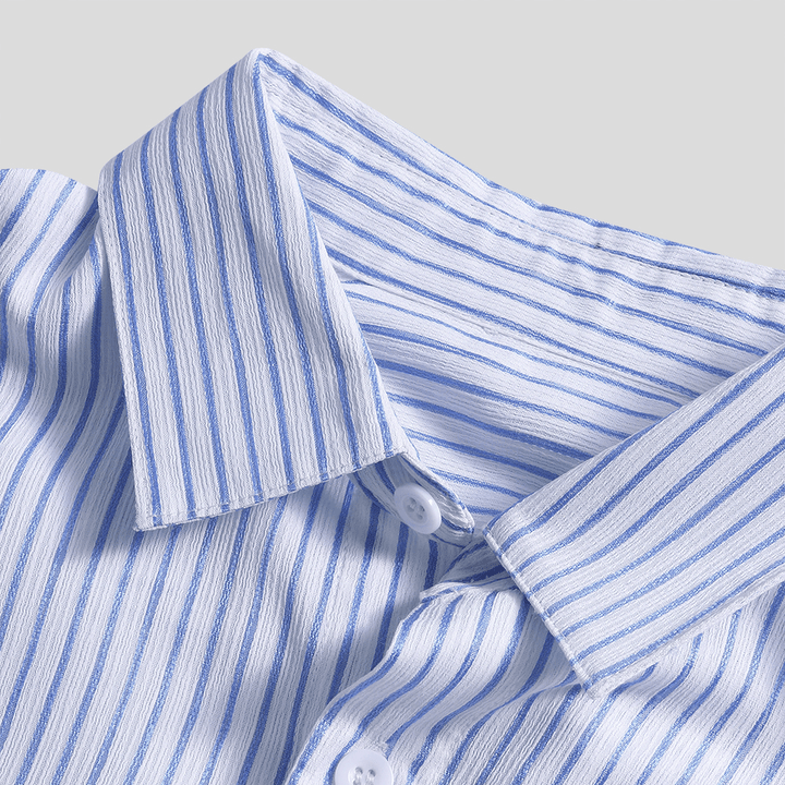 Men Stripe Short Sleeve Turn down Collar Shirts - MRSLM