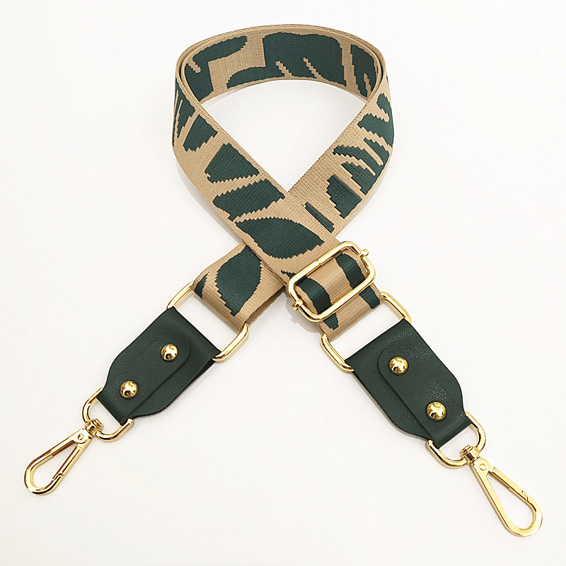 adjustable jacquard bag strap with leather, view 2 - MRSLM