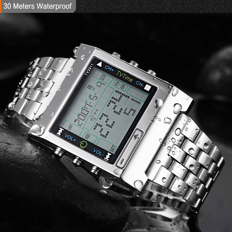 TVG 2011 Full Steel Waterproof Alarm Digital Watch LED Display Sport Men Wrist Watch - MRSLM