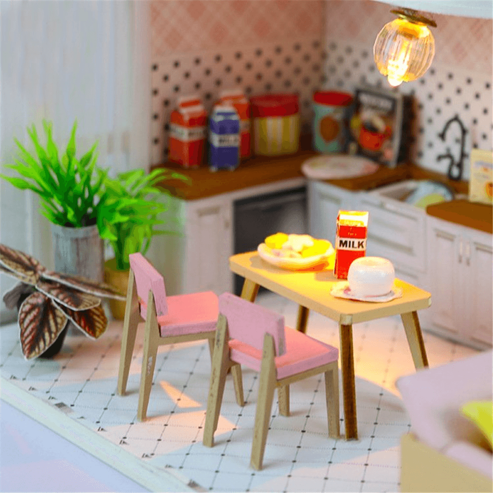Hoomeda Handmake DIY Wood Dollhouse Miniature Doll House with Dust Cover - MRSLM