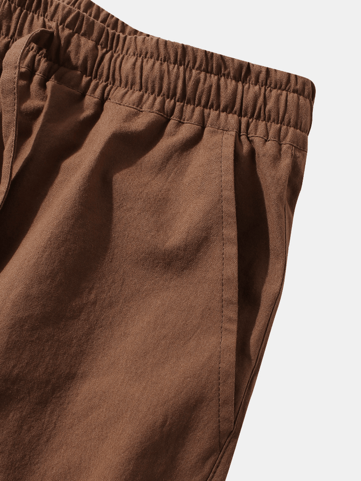 Mens Solid Color 100% Cotton Plain Casual Drawstring Pants - MRSLM