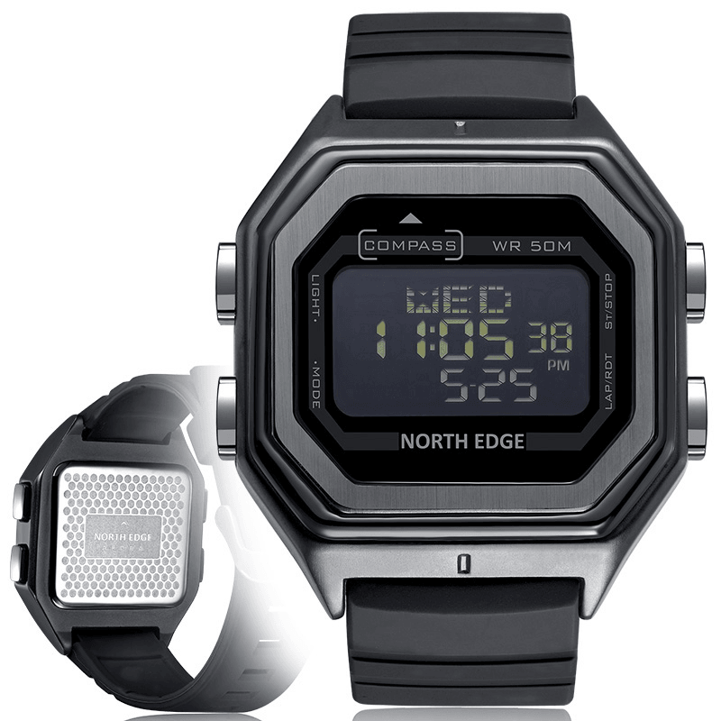 NORTH EDGE Military Outdoor Sport Multifunction Compass Luminous Timing Metal Watch 5ATM Waterproof Men Digital Watch - MRSLM