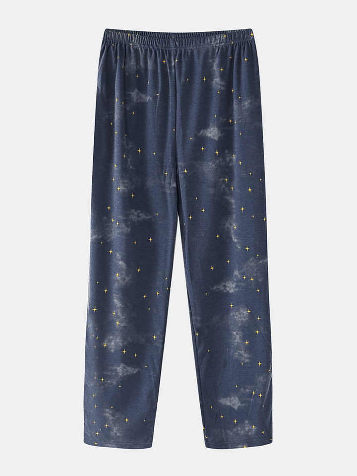 Women Cartoon Polar Bear & Starry Sky Print Pullover Elastic Waist Pocket Pants Home Pajama Set - MRSLM