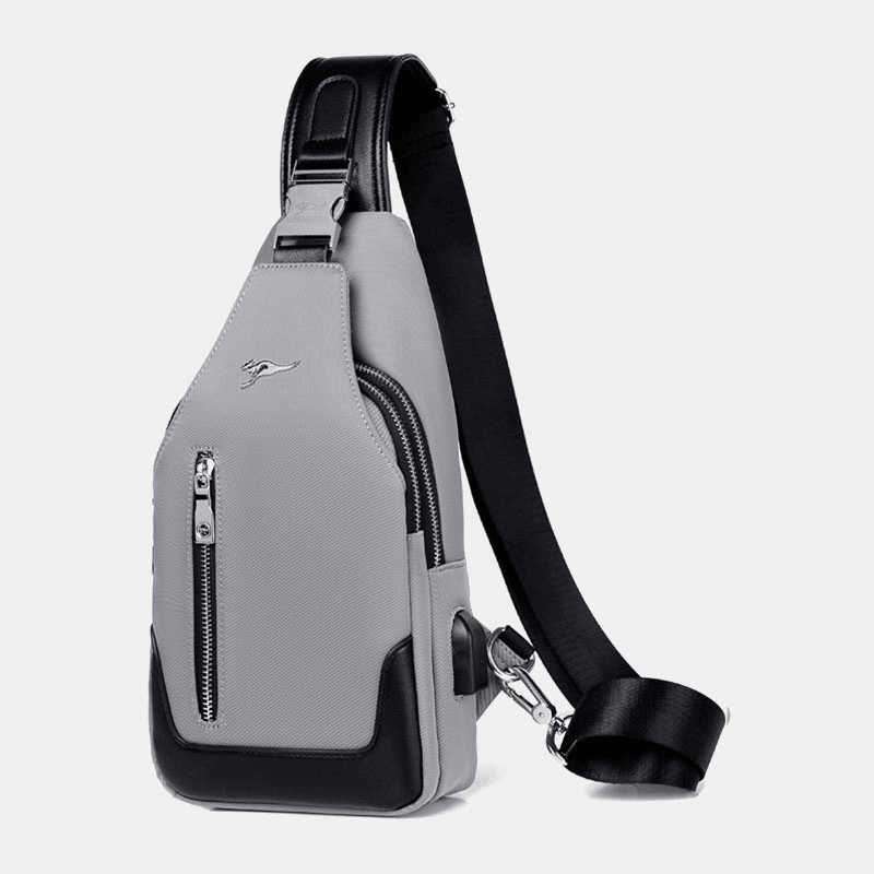 Men Oxford Waterproof Wear-Resisting Multifunction Chest Bag USB Charging Multi-Pocket Crossbody Shoulder Bag - MRSLM