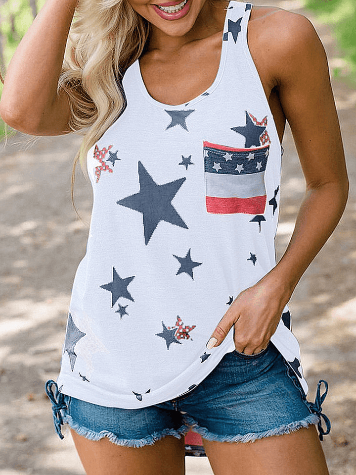 American Independence Day Flag Printed Loose Women Casual Tank Tops - MRSLM