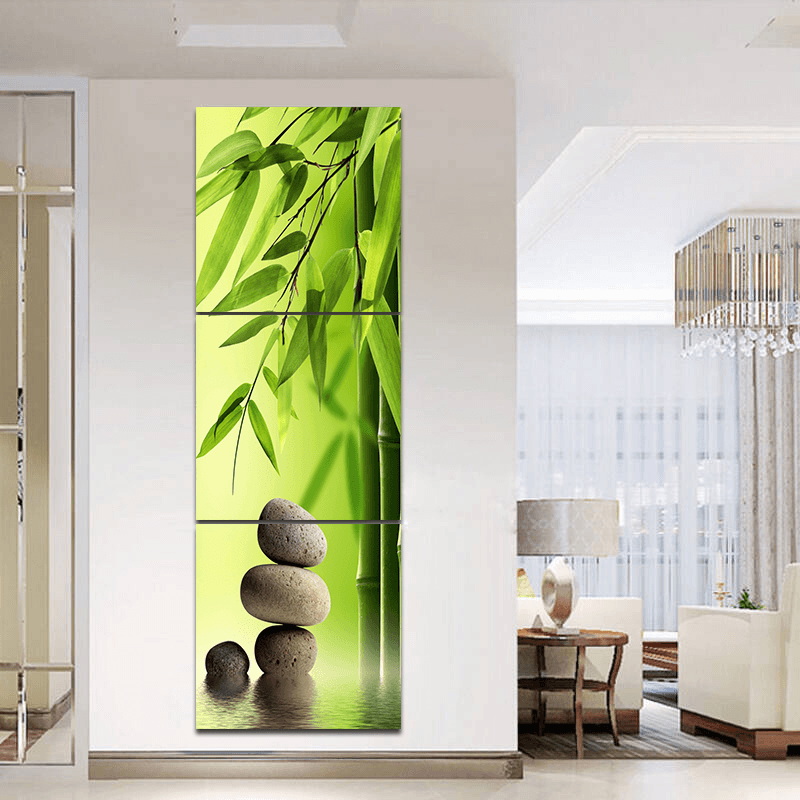 Miico Hand Painted Three Combination Decorative Paintings Green Bamboo Wall Art for Home Decoration - MRSLM