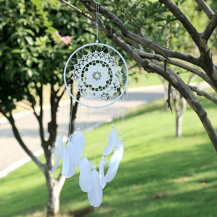 Handmade Black Feather Lace Dream Catcher Bead Hanging Decor Home Car Wall Decorations - MRSLM