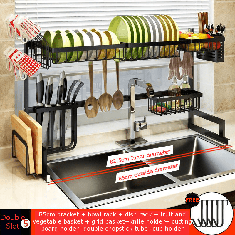 2 Layers Stainless Steel over Sink Dish Drying Rack Storage Multifunctional Arrangement for Kitchen Counter - MRSLM