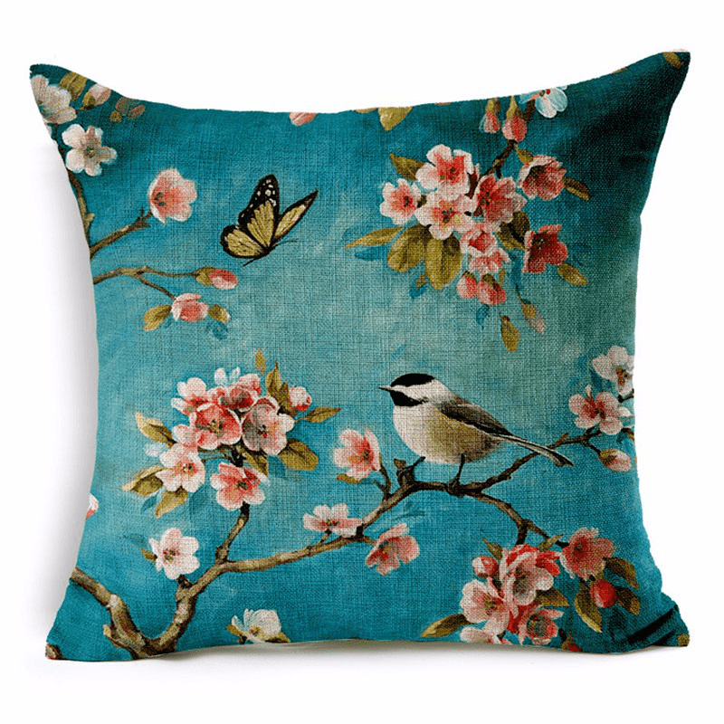 Honana 45X45Cm Home Decoration Colorful Flowers and Birds 3D Printed Cotton Linen Pillowcases Sofa Cushion Cover - MRSLM